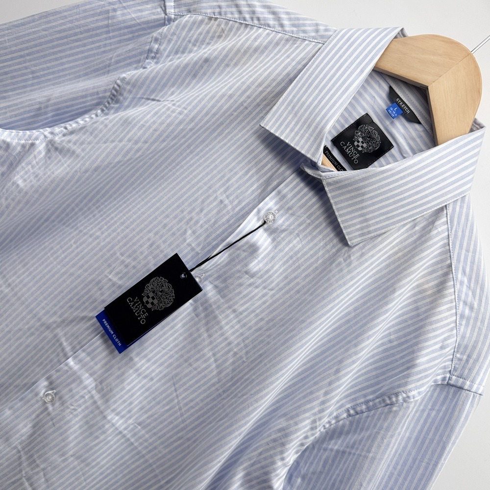 Vince Camuto Dress Shirt Mens Large L 16-16.5 34/35 Blue White Twill Stripe NWT